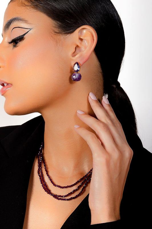 Amethyst Gem Necklace and Earring Set