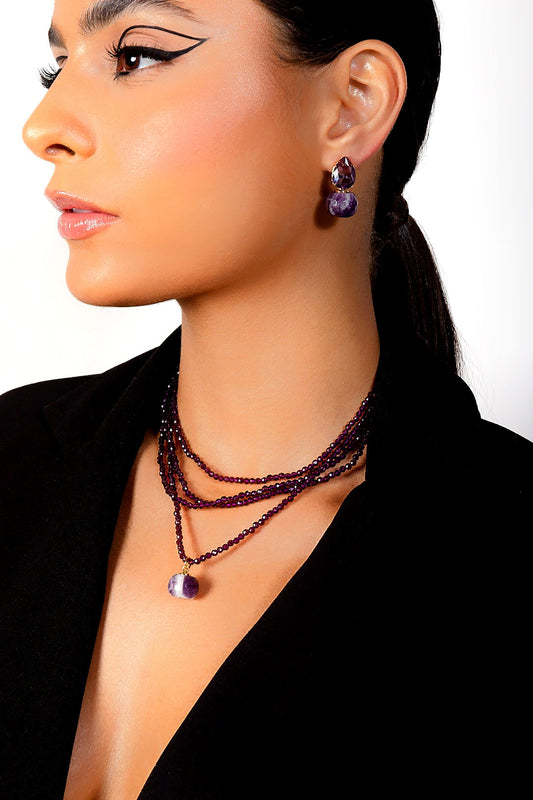 Amethyst Gem Necklace and Earring Set