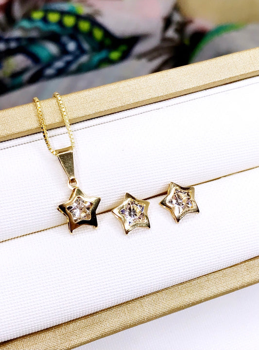 Petit Crystal Star Zirconia Necklace and Earring Set