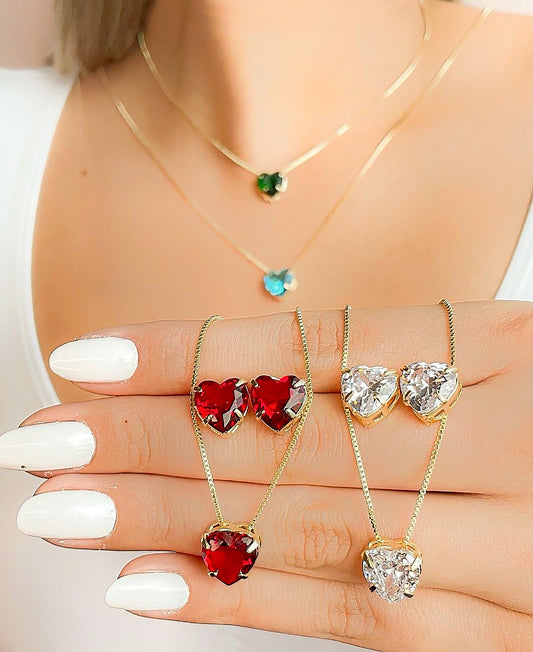 Small Heart Crystal Zirconia Necklace and Earring Set