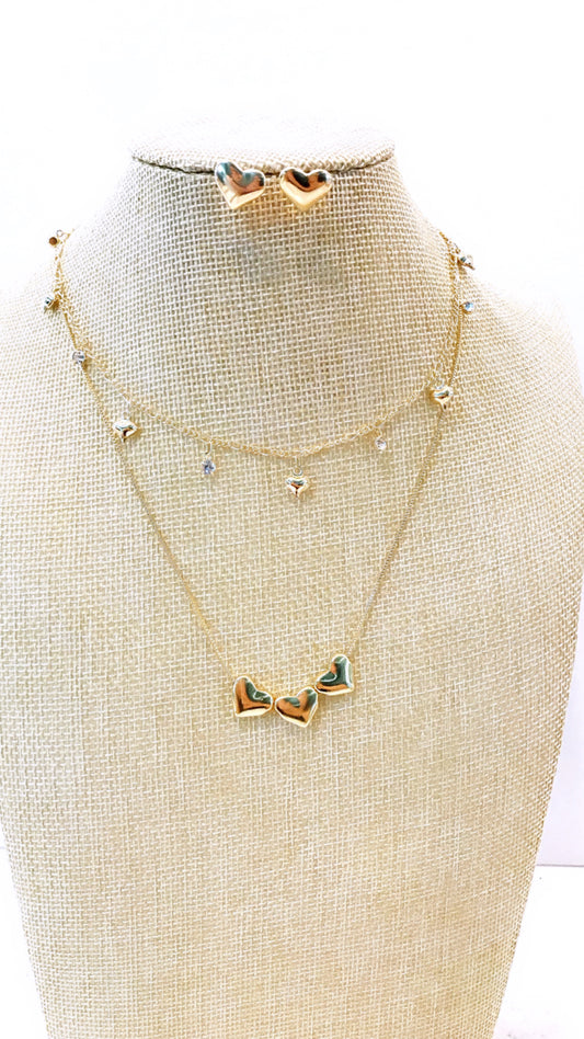 Heart Trio Necklace and Earring Set