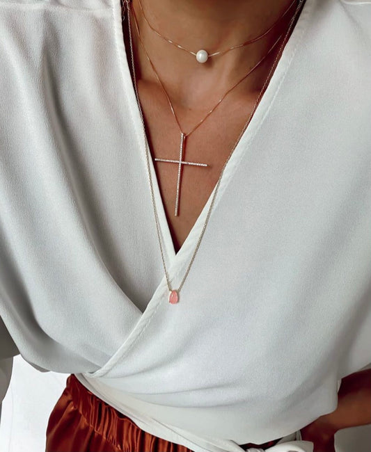 Maxi Cross Pave Necklace and Earring Set