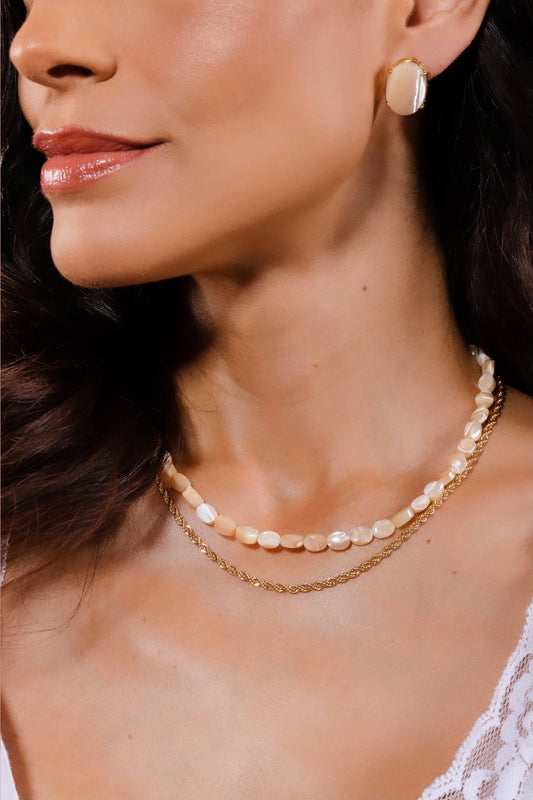 Mother Pearl Gem Necklace and Earring Set