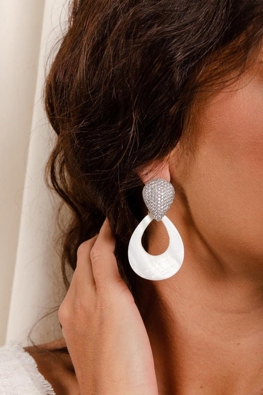Mother Pearl and Drop Pave Base Earrings