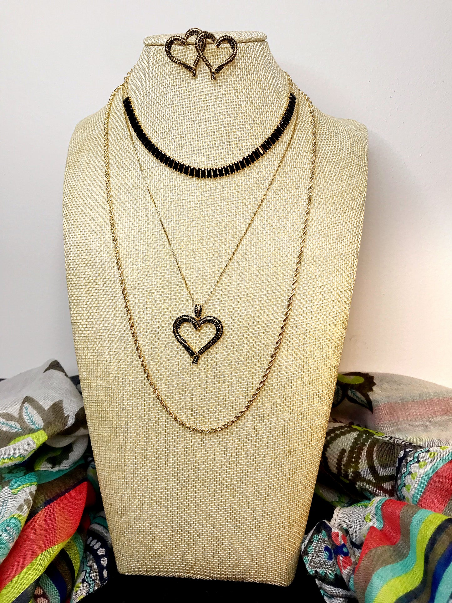 Black Pave Heart Necklace and Earring Set