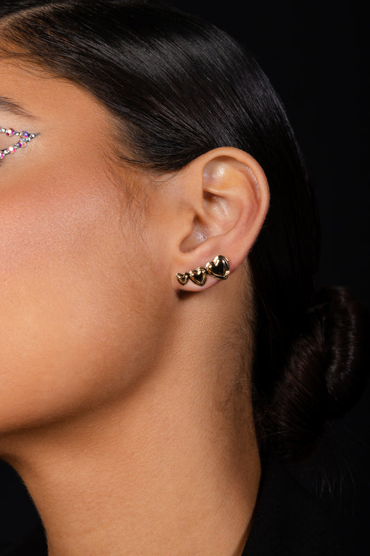 Triple Flat Heart Earring