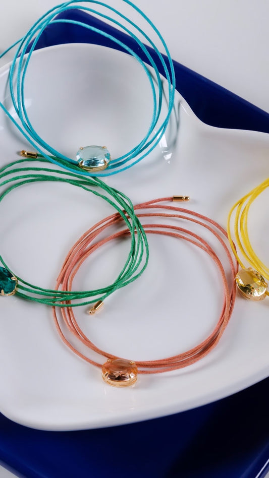 Leather Zirconia Choker Necklace