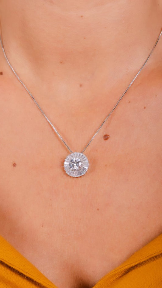 Baguette Zirconia and Solitaire Necklace