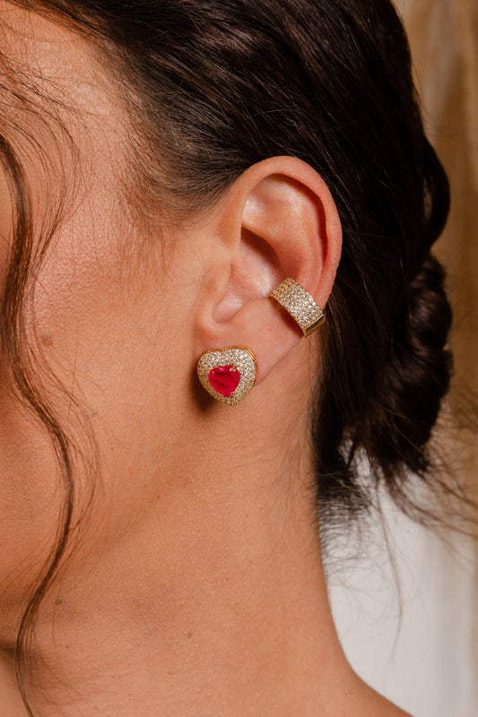 Pave Puffy Pink Heart LabGem Earring