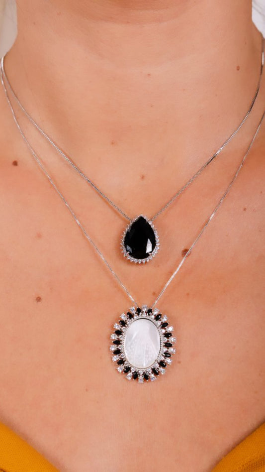 Black Crystal Drop Pave Necklace